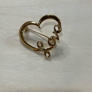Vintage Gold Tone Heart and "Love" in Script Brooch Pin.